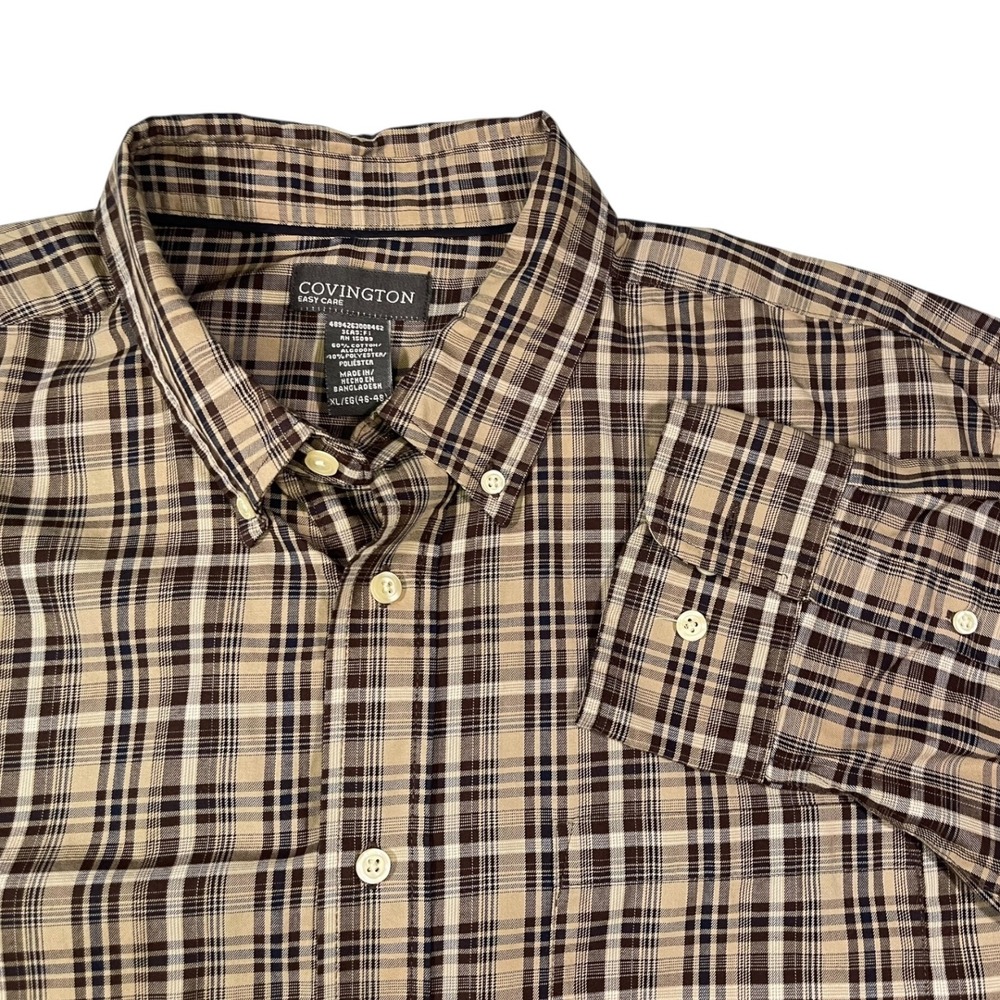 Covington XL Brown Plaid Button Down Shirt Long Sleeve Easy Care Grandpacore